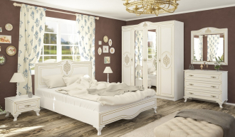 Sestava do ložnice FRANKO bílý mat (postel 160, 2x NS, komoda, skříň, zrcadlo)