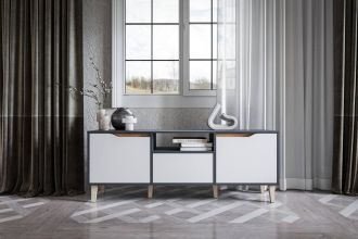 WOOD TV stolek, antracit/bílá/dub Craft zlatý