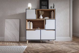 WOOD nízký regál, antracit/bílá/dub Craft zlatý