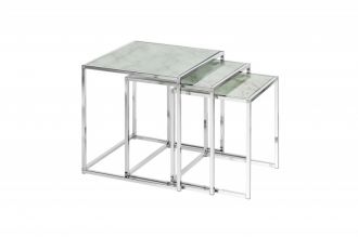 3SET konferenční-odkládací stolek ELEMENTS WHITE skleněný mramor