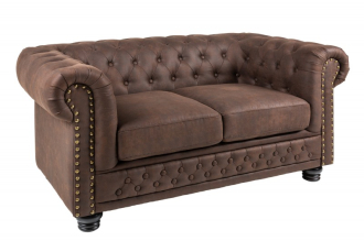 Pohovka CHESTERFIELD II 2M 150 CM vintage hnědá mikrovlákno