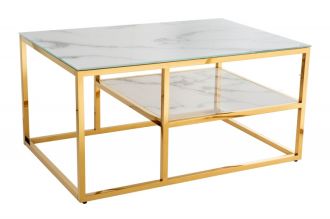Konferenční stolek ELEGANCE GOLD 90 CM bílý mramorový vzhled