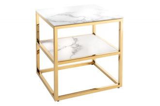 Noční stolek ELEGANCE GOLD 45 CM bílý mramorový vzhled