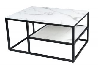 Konferenční stolek ELEGANCE BLACK 90 CM bílý mramorový vzhled