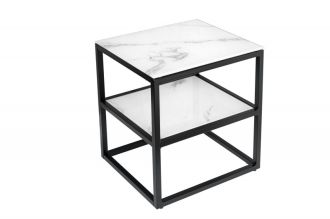 Noční stolek ELEGANCE BLACK 45 CM bílý mramorový vzhled