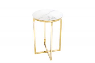 Odkládací stolek ELEGANCE GOLD 40 CM bílý mramorový vzhled