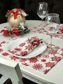 Vánoční prostírání na stůl 30x45 CM červené sněhové vločky na bílém podkladu