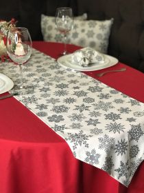 Vánoční běhoun na stůl šedé sněhové vločky na bílém podkladu