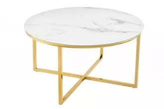 Konferenční stolek ELEGANCE GOLD X 80 CM bílý mramorový vzhled