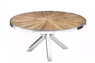 Kulatý jídelní stůl BARRACUDA 120 CM sklo/masiv teak