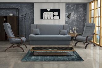 Sedací souprava Palmíra 3F+1+1 šedá/dřevo ořech