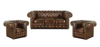 Sedací souprava Chesterfield Classic 3+1+1 kůže hnědá