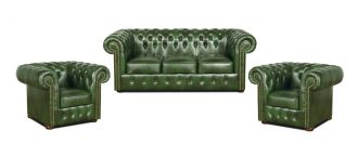 Sedací souprava Chesterfield Classic 3+1+1 kůže zelená