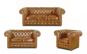 Sedací souprava Chesterfield Classic 3+2+1 kůže koňak