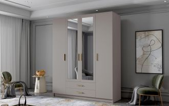 Skříň Arya II 160 - kašmír/zlaté úchytky