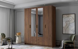 Skříň Arya II 160 - ořech/zlaté úchytky Skříň Arya II 160 - ořech/zlaté úchytky