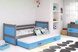 Postel s přistýlkou Riky II 90x200 grafit/modrá Postel s přistýlkou Riky II 90x200 grafit/modrá