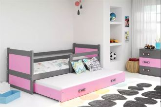 Postel s přistýlkou Riky II 90x200 grafit/růžová