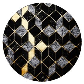 Kusový koberec Gloss 400B 86 3D geometric black/gold kruh - 150x150 (průměr) kruh cm