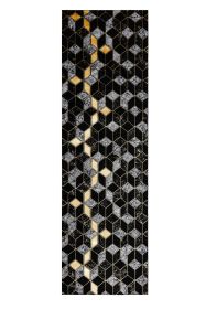 Běhoun Gloss 400B 86 3D geometric black/gold - 80x250 cm