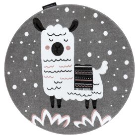 Dětský kusový koberec Petit Lama grey kruh - 140x140 (průměr) kruh cm