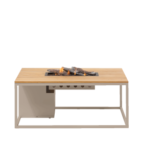 Stůl s plynovým ohništěm COSI- typ Cosiloft 120 písečně béžový / teaková deska