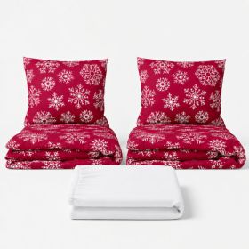 Set dvoulůžko Vločky červené - 2x povlečení, prostěradlo 180x200 cm (037A) bílá Set dvoulůžko Vločky červené - 2x povlečení, prostěradlo 180x200 cm (037A) bílá