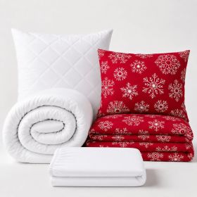 Set jednolůžko Vločky červené - povlečení, prostěradlo, sada lůžkovin (037A) bílá Set jednolůžko Vločky červené - povlečení, prostěradlo, sada lůžkovin (037A) bílá