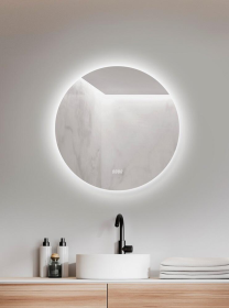 Kruhové zrcadlo AMBIENTE RONDE TIME 60 CM s LED podsvícením po celém obvodu a s hodinami