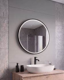 Kruhové zrcadlo VERONA 60 CM s LED podsvícením po celém obvodu v černém hliníkovém rámu