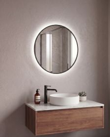 Kruhové zrcadlo AMBIENTE 60 CM s LED podsvícením po celém obvodu v černém hliníkovém rámu