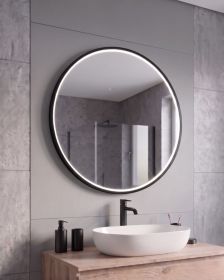 Kruhové zrcadlo VERONA 80 CM s LED podsvícením po celém obvodu v černém hliníkovém rámu