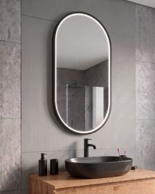 Oválné zrcadlo VERONA 50x100 CM s LED podsvícením po celém obvodu v černém hliníkovém rámu