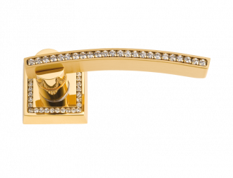 luxusní rozetová klika MIMOZA GOLD s potahem 24 kt zlata, čiré krystaly