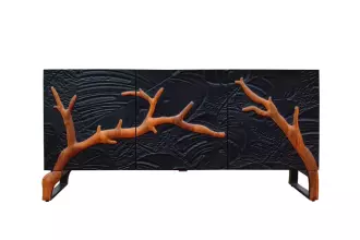 Komoda FOREST 160 CM černá/hnědá masiv mango