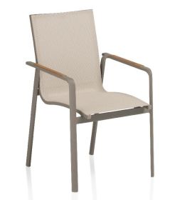 DIAMOND stohovatelné, hliníkové křeslo s teakovými područkami - taupe / béžová