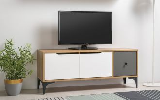 Televizní stolek DRILL dub zlatý/šedá/bílá