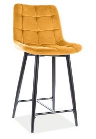 Barová čalouněná židle SIK VELVET žlutá curry/černá