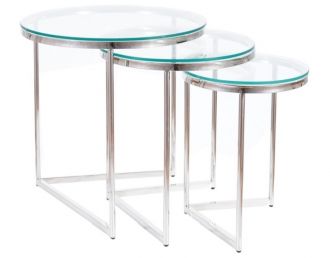 Konferenční stolky 3 ks TRINITY stříbrná/sklo