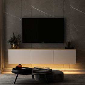 Neon závěsný TV stolek s LED osvětlením, bílá / dub