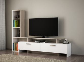 Şimal TV stolek s regálem, bílá / dub Cordoba
