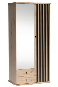 Šatní skříň se zrcadlem 100, barva dub artisan/černá