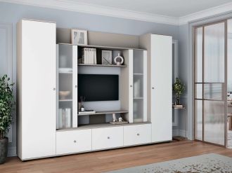 UTTA M obývací stěna s vitrínou, nymphaea alba / dub Sonoma