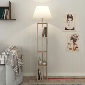 Stojací lampa s regálem GORNIO, barva dub/bílá
