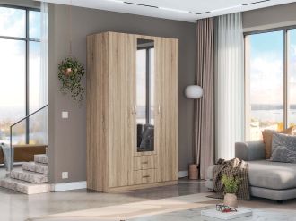 M-STYLE třídveřová šatní skříň se zrcadlem, dub Sonoma