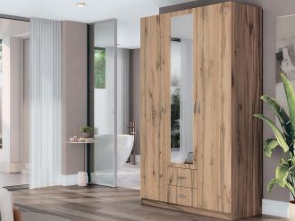 M-STYLE třídveřová šatní skříň se zrcadlem, dub Apalačský