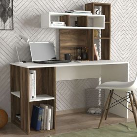 ZAKIMI designový psací stůl, bílá/ořech