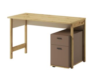 Pracovní stůl 2 zásuvkami LIMERA barva dub artisan/béžová/lanýž