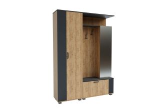 MIRA předsíňová stěna se zrcadlem, Gold Kraft oak / Grafite grey