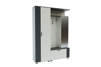 MIRA předsíňová stěna se zrcadlem, White craft oak / Grafite grey